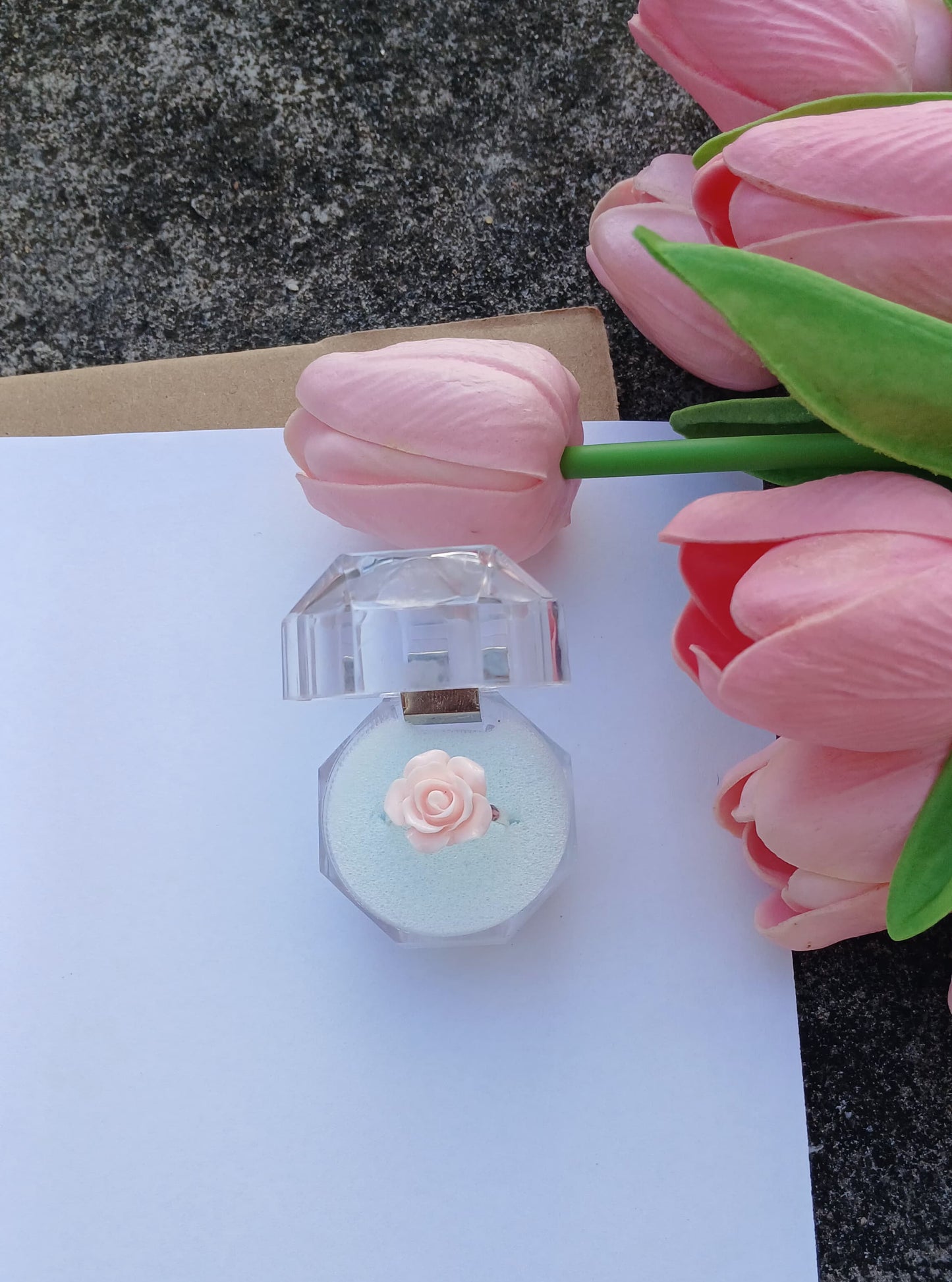 Blush Rosebud Ring – Elegant Soft Pink Resin Flower Ring