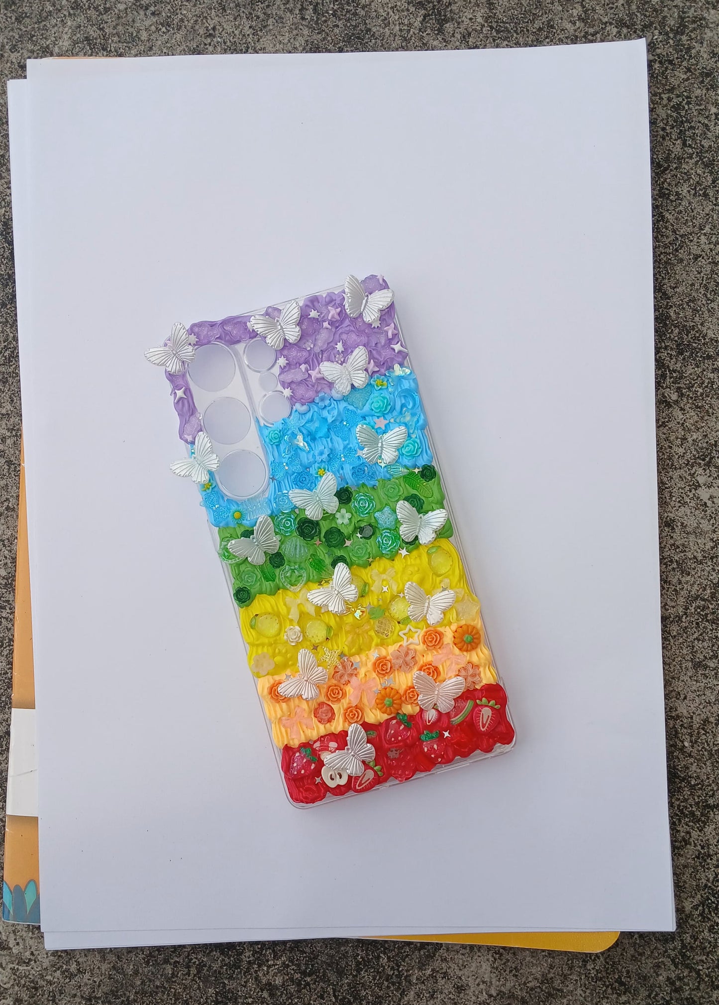 Rainbow Garden Butterfly Phone Case β Handmade Kawaii Floral Charm