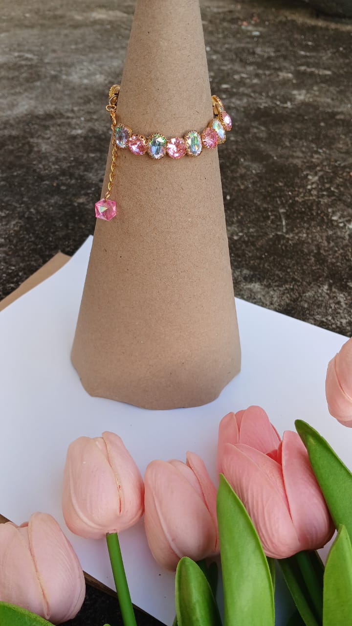 Aurora Crystal Charm Bracelet – Pink & Iridescent Gemstone Sparkle