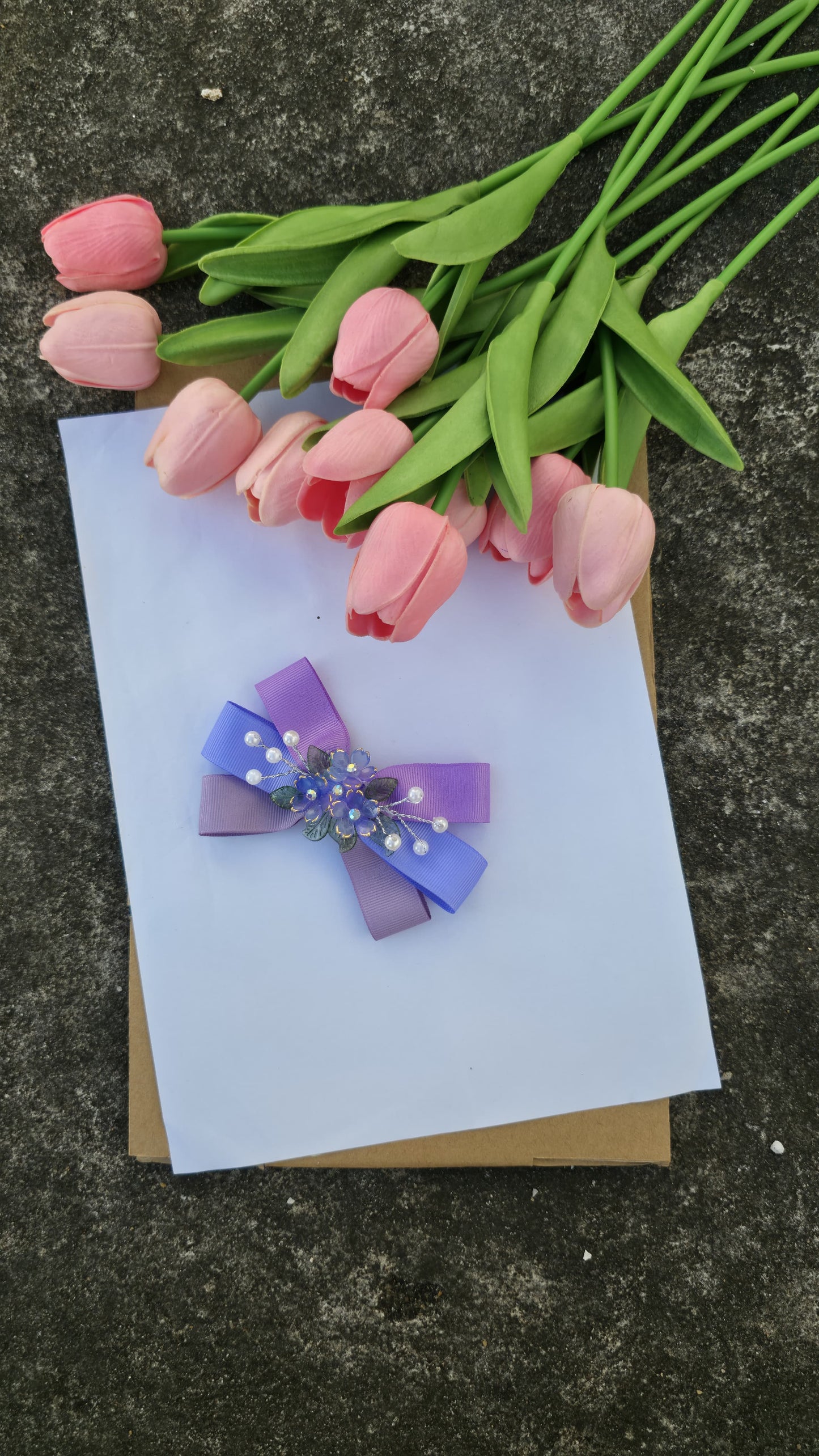 Lavender Bloom Hair Bow with Pearl & Floral Accent