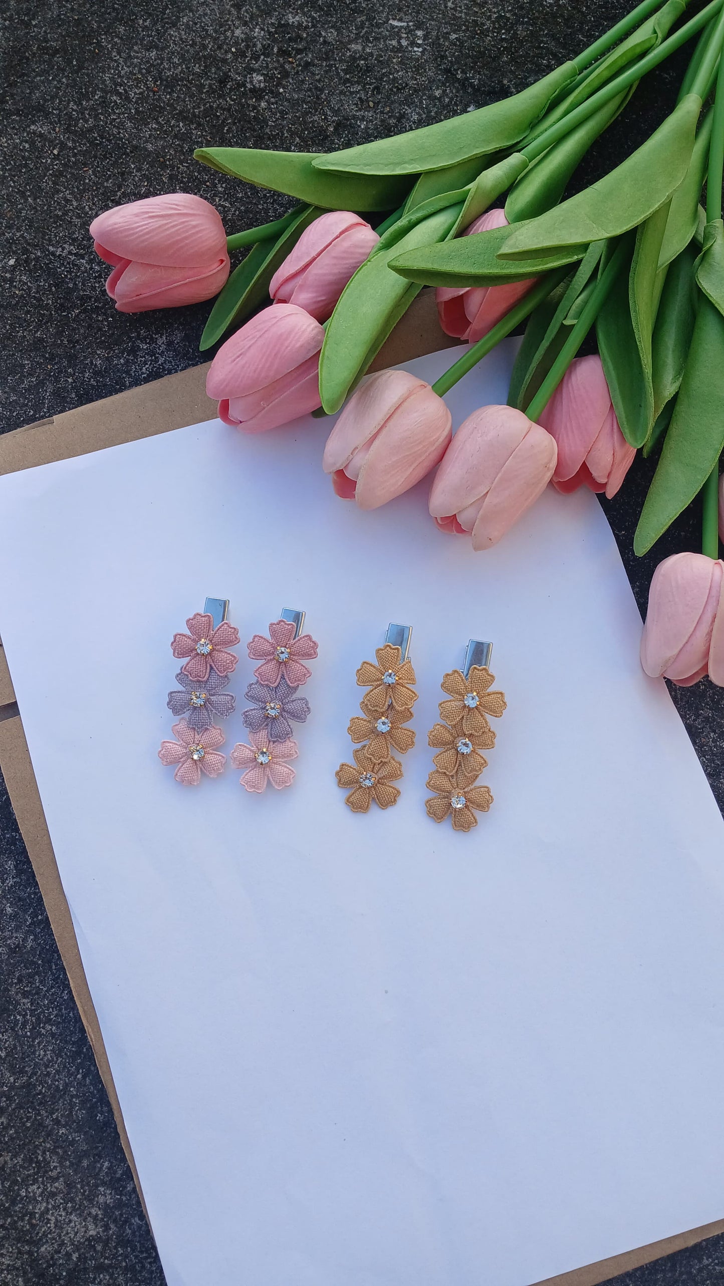 Embroidered Floral Hair Clips β Set of 2 (Pastel & Nude Tones)