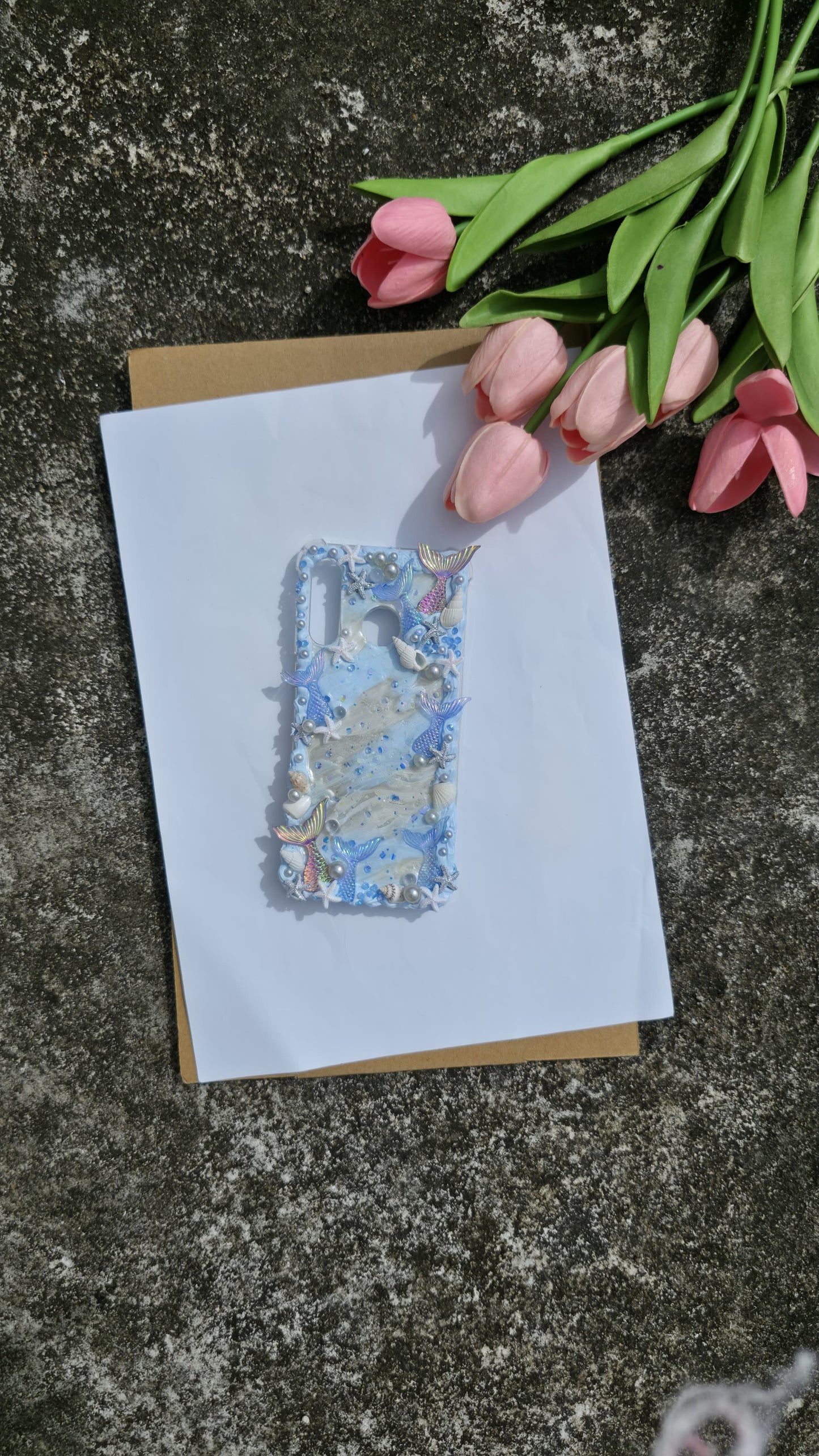 Handmade Ocean Mermaid Phone Case – Seashell & Pearl Design