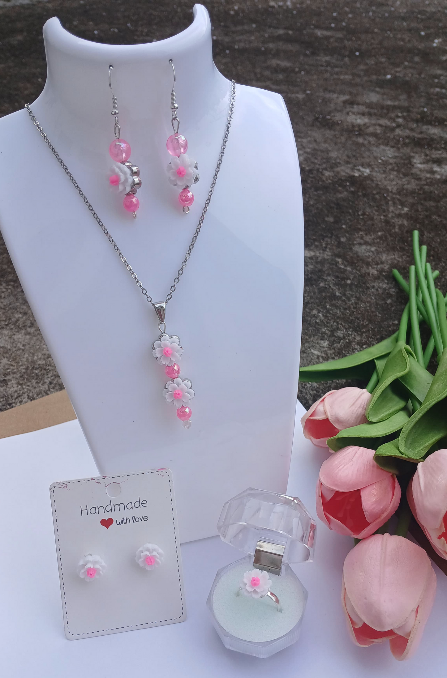 Pink Bloom Pearl Jewelry Set