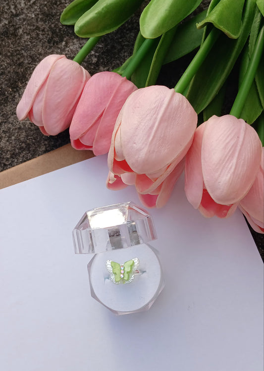 Green Butterfly Adjustable Ring – Sparkling Wings of Nature