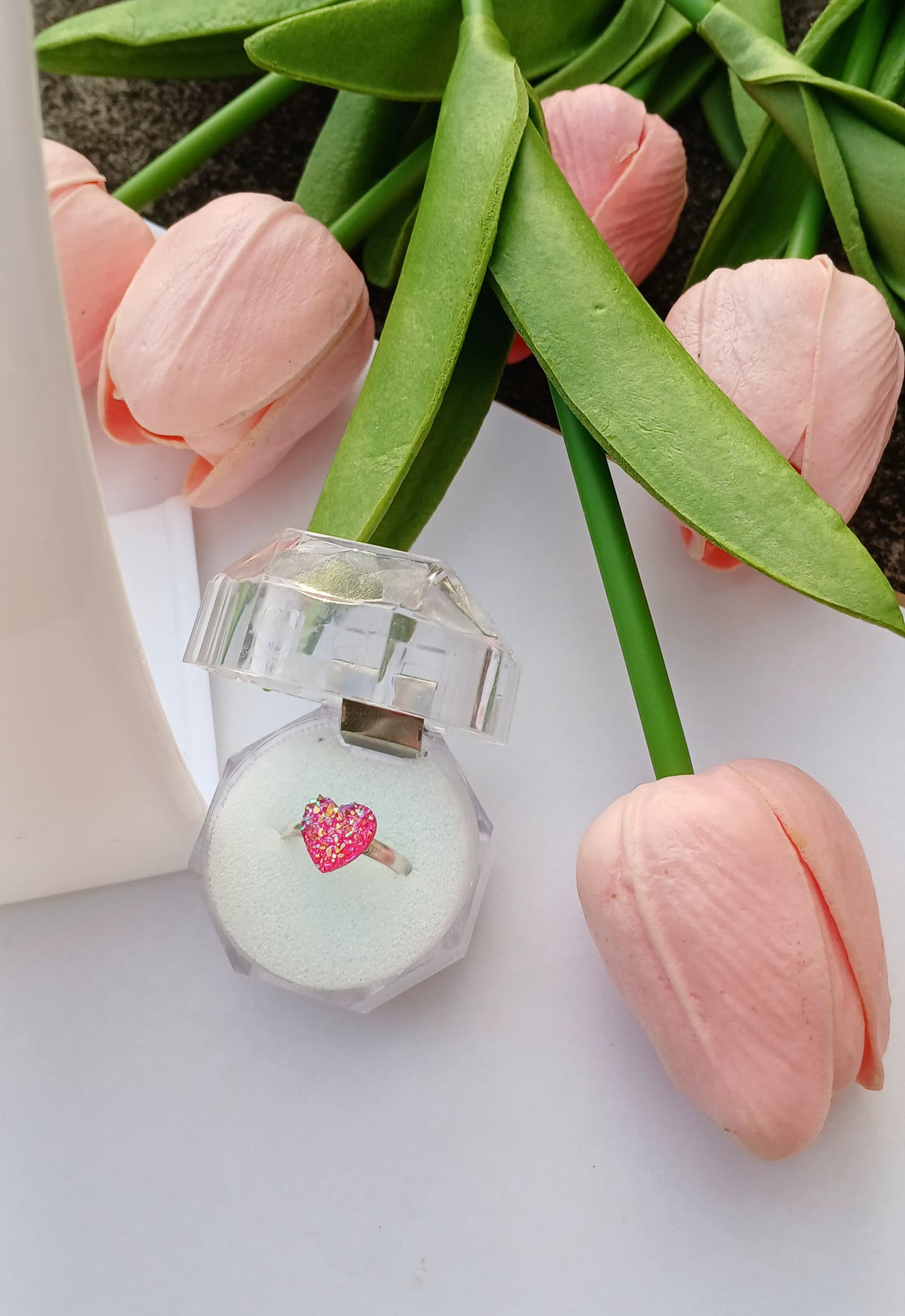 Pink Glitter Heart Adjustable Ring – Sparkle With Love