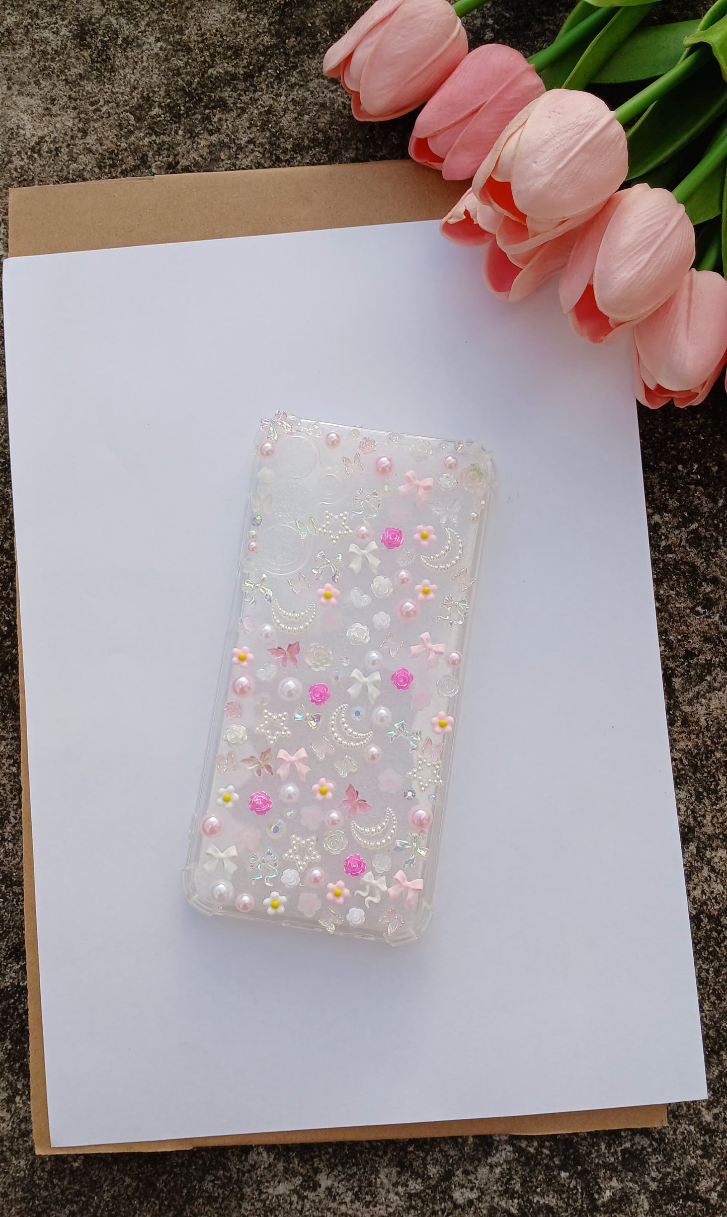 Celestial Dream Clear Phone Case – Moonlight & Blossoms Aesthetic