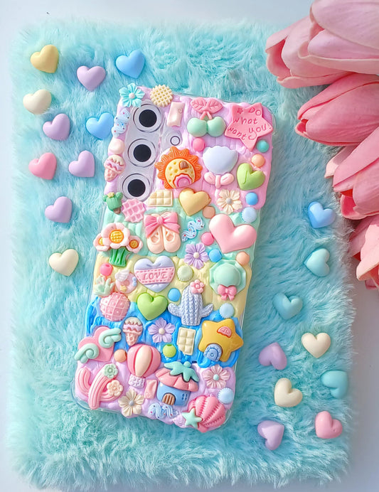 Whimsy World Pastel Decoden Phone Case – Kawaii Clay Charm Paradise