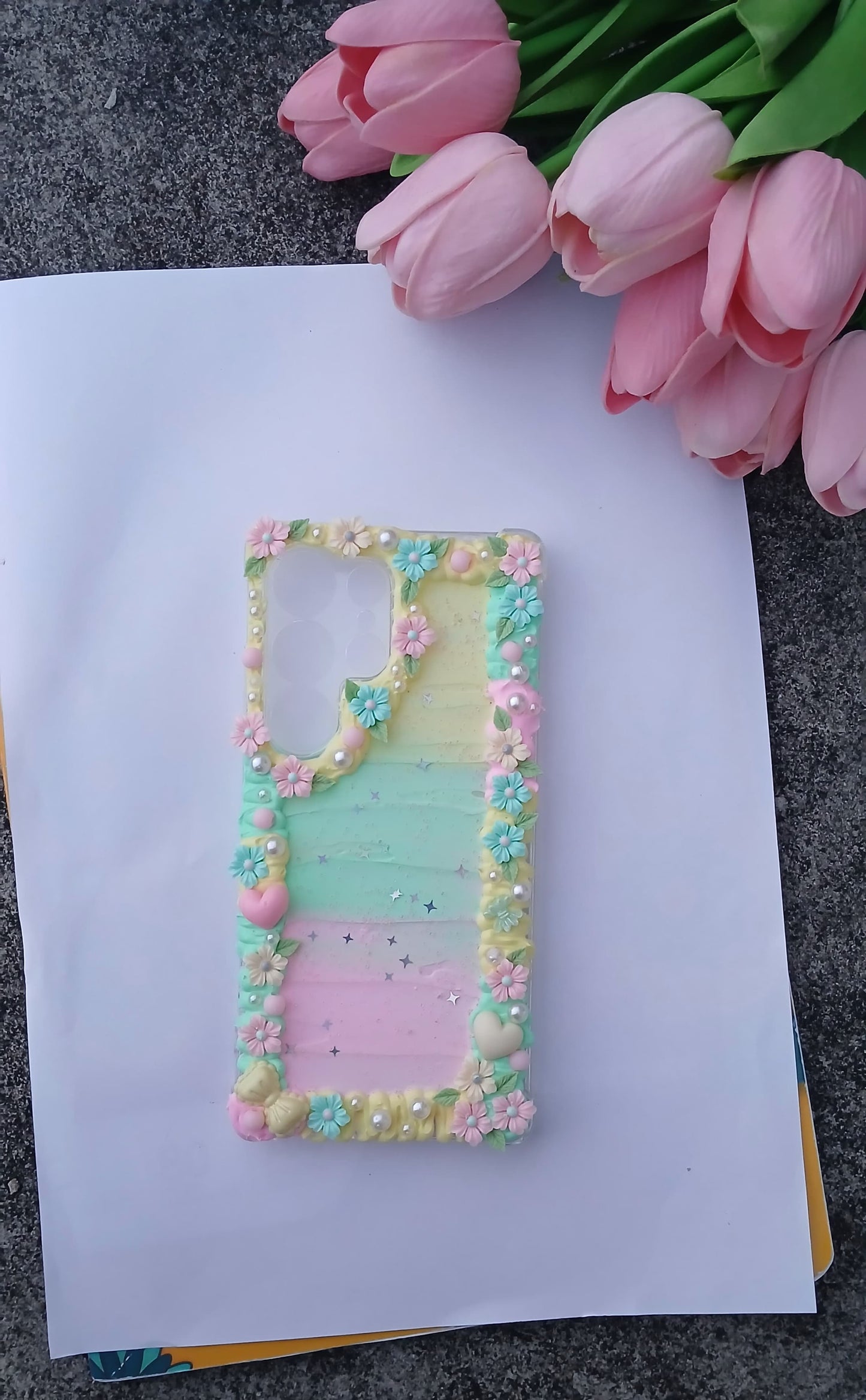 Pastel Whipped Cream Floral Phone Case – Handmade Kawaii Decor