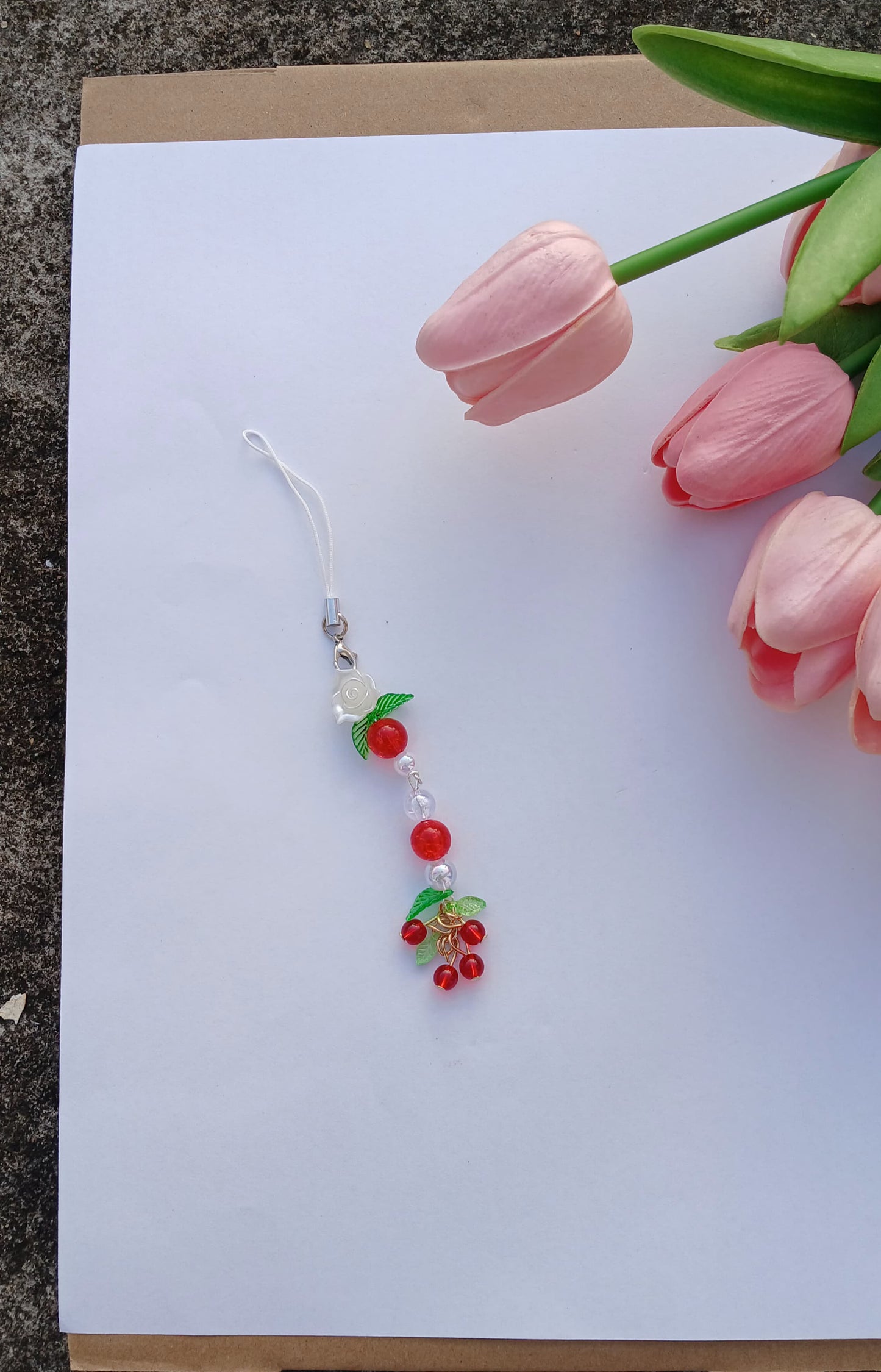 Cherry Blossom Bead Charm – Handmade Fruit-Inspired Phone/Bag Accessory