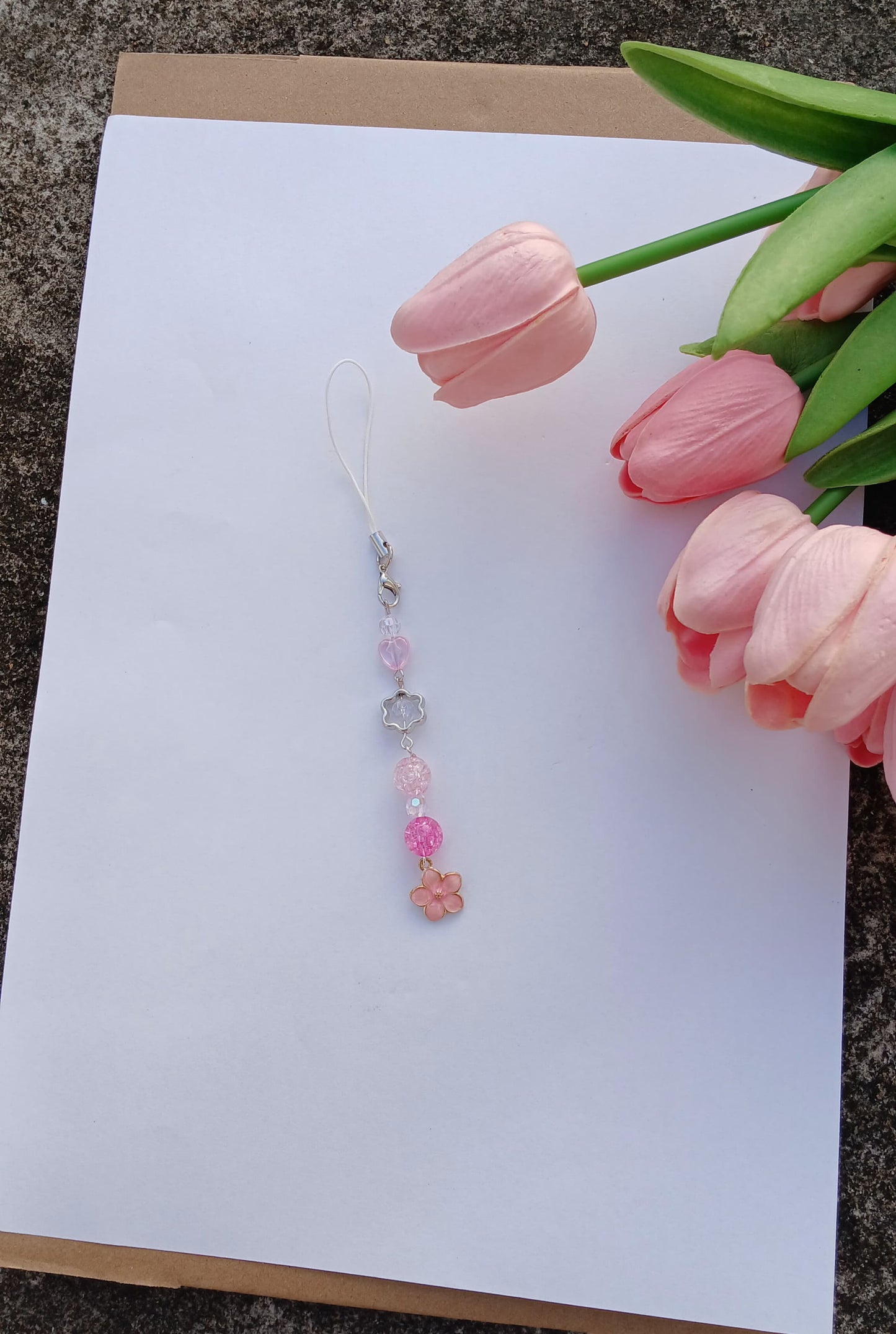 Sakura Dreams Beaded Charm – Pink Floral Phone/Bag Accessory