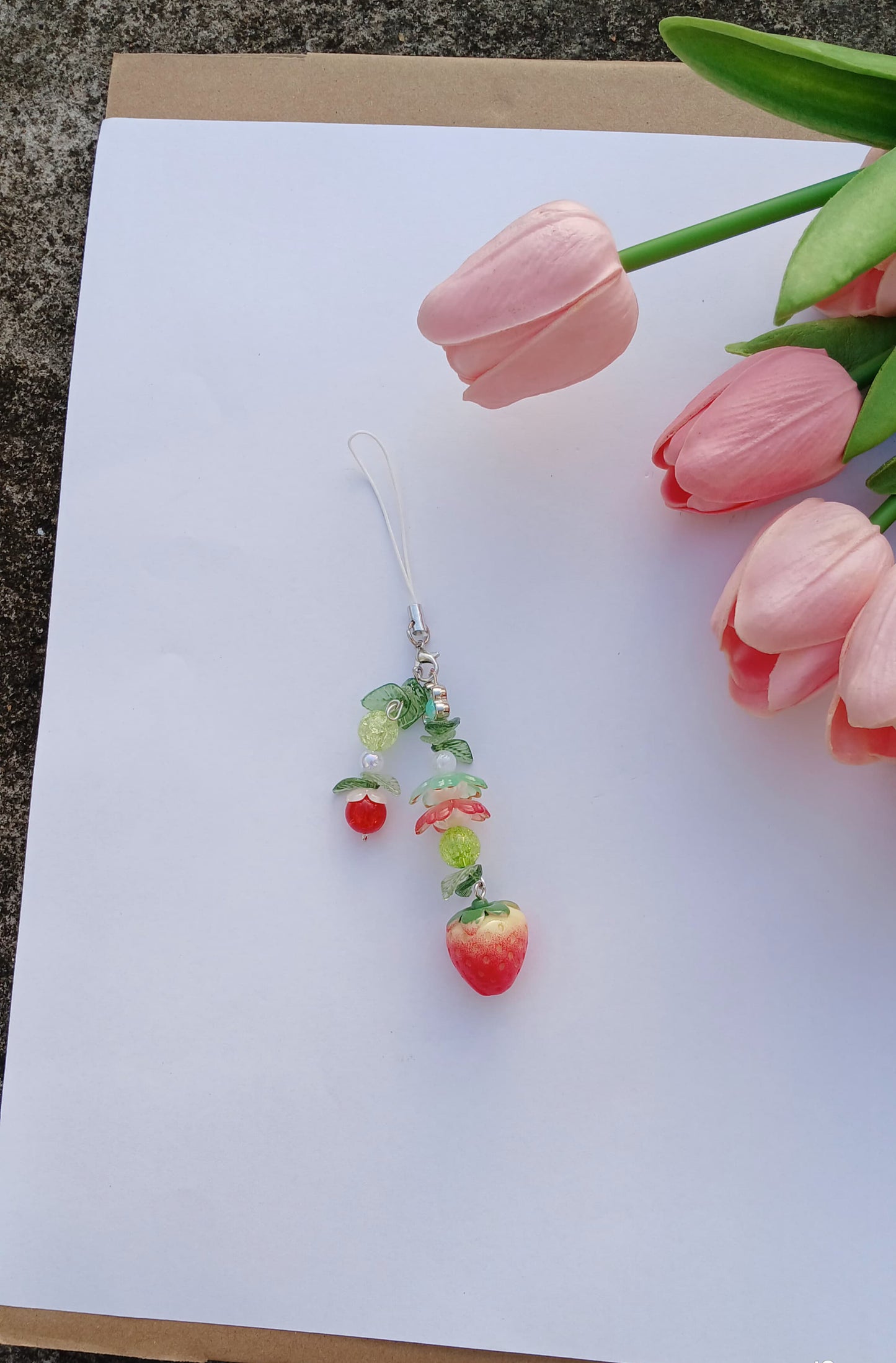Strawberry Garden Beaded Charm – Cute Fruit-Inspired Phone/Bag Accessory