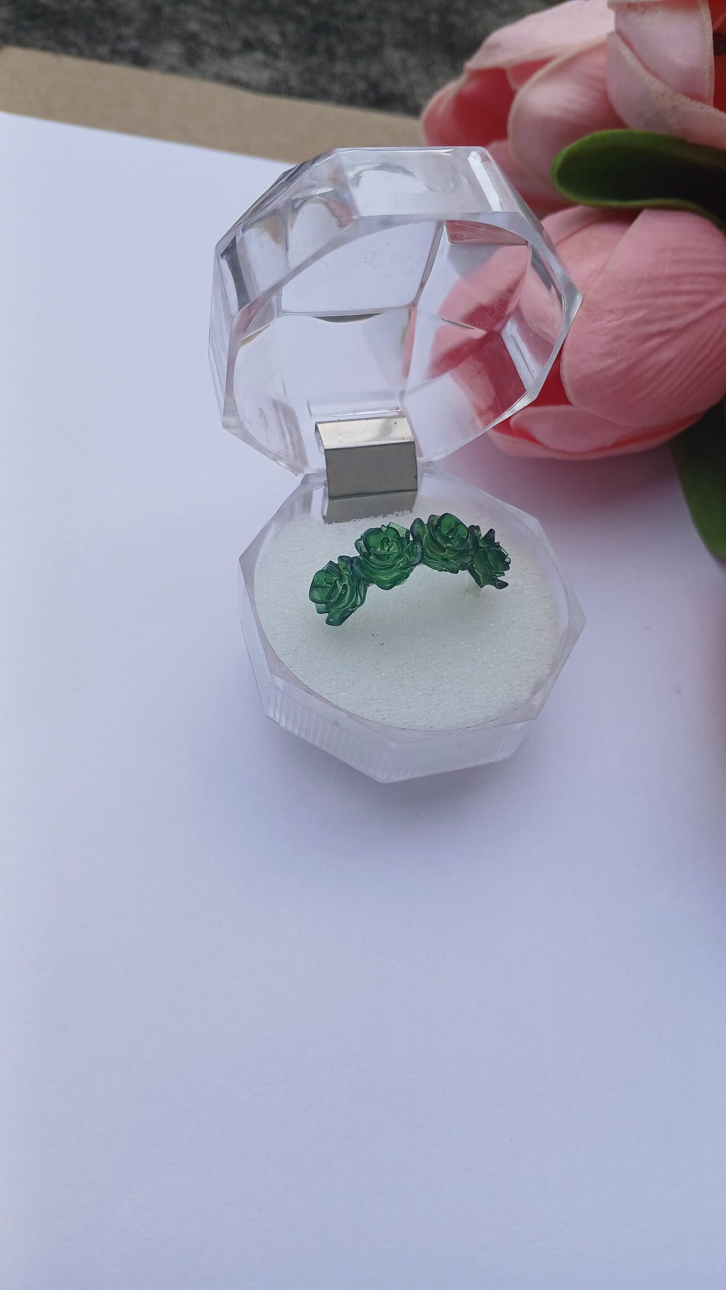 Handcrafted Green Rose Ring – Nature-Inspired Floral Jewelry