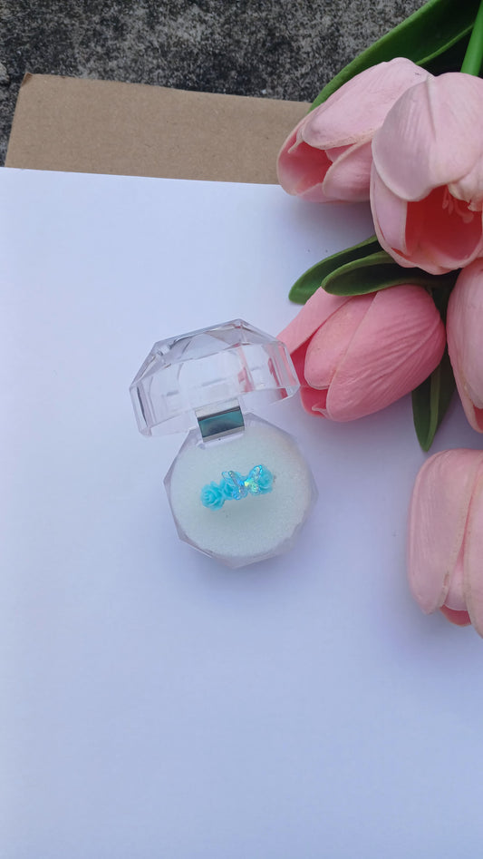 Blue Butterfly & Rose Resin Ring – Handmade Floral Charm