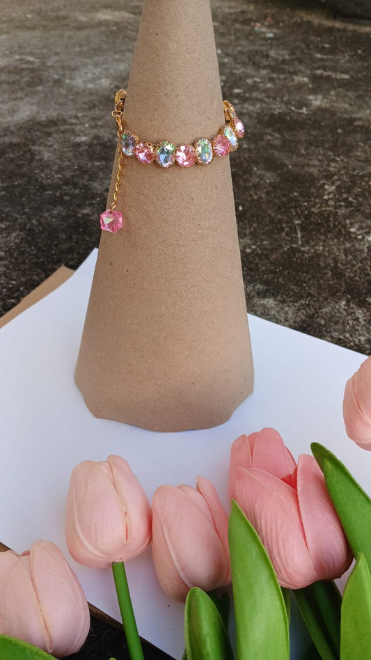 Aurora Crystal Charm Bracelet – Pink & Iridescent Gemstone Sparkle