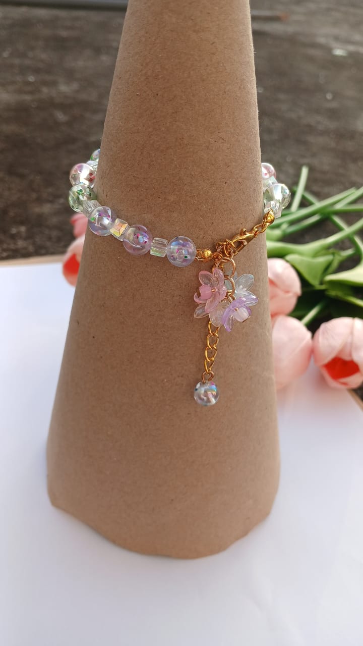 Fairy Garden Beaded Bracelet – Iridescent Sparkle with Floral Charms
