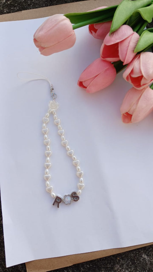 Custom Pearl Heart Name Strap – Personalized Initial Charm Accessory