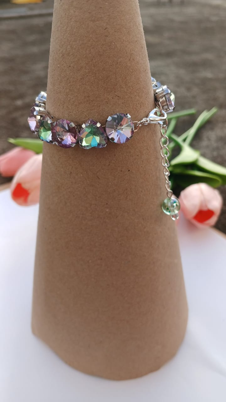 Iridescent Prism Crystal Bracelet – Adjustable Silver Sparkle
