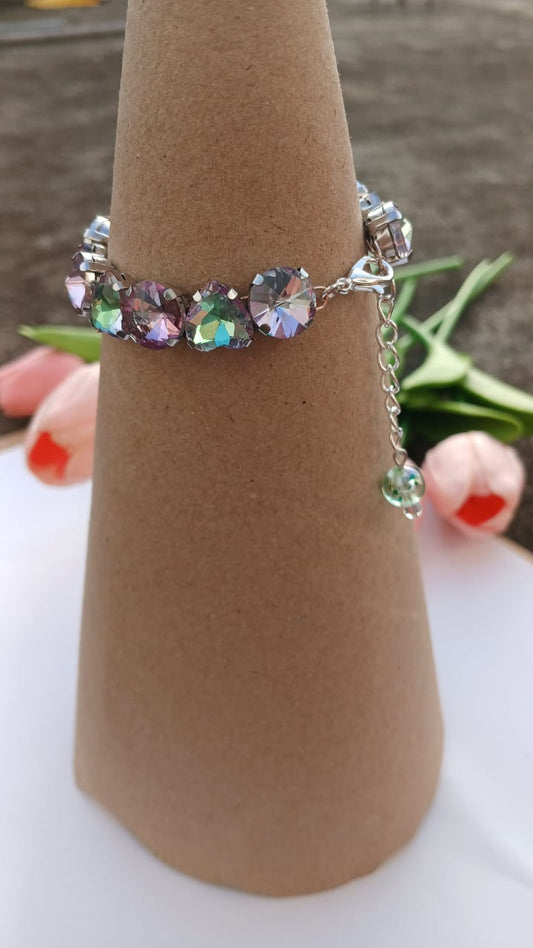 Iridescent Prism Crystal Bracelet – Adjustable Silver Sparkle