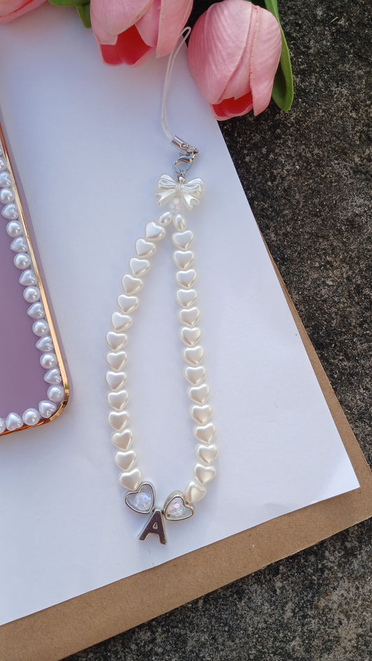 Custom Heart Pearl Phone Charm – Personalized with Any Letter