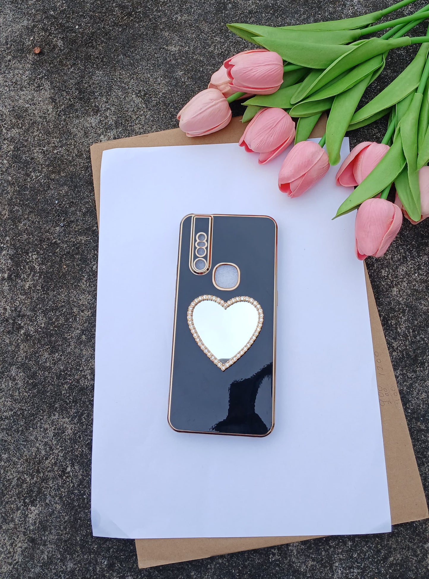 Black Mirror Heart Phone Case – Luxe Reflection Edition