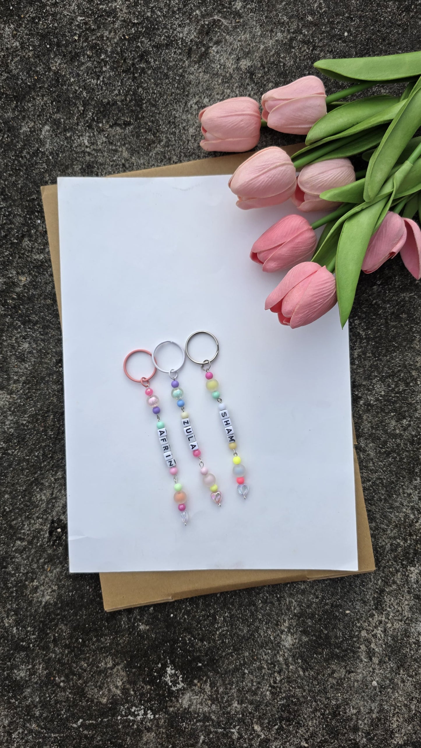 Custom Name Beaded Keychain – Pastel Candy Charm Style (1 Piece)