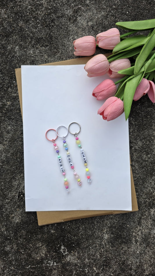 Custom Name Beaded Keychain – Pastel Candy Charm Style (1 Piece)