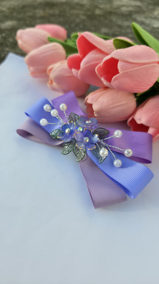 Lavender Bloom Hair Bow with Pearl & Floral Accent