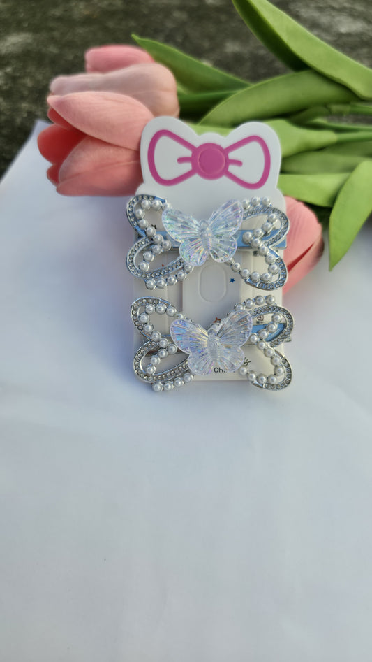 Iridescent Butterfly Pearl Hair Clips – Set of 2