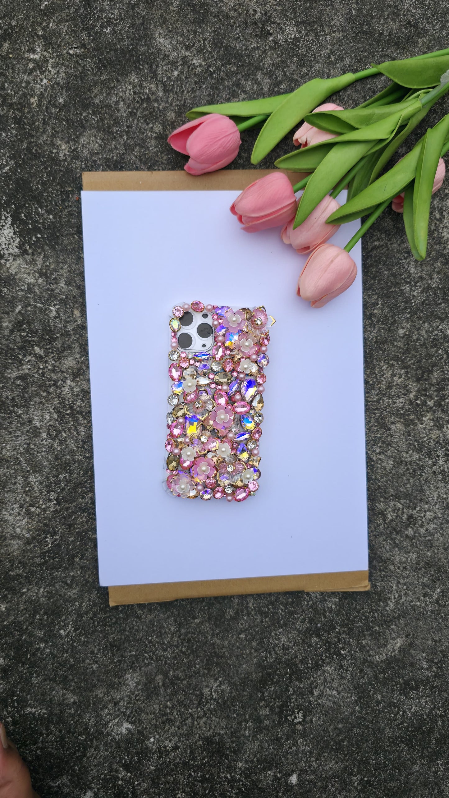 Pink Crystal & Floral 3D Rhinestone Phone Case