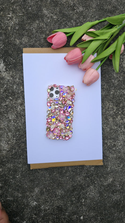 Pink Crystal & Floral 3D Rhinestone Phone Case