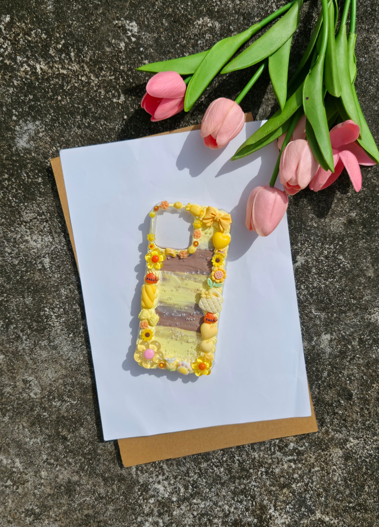 Handmade Yellow Floral & Fruit-Inspired Phone Case – Whimsical Design