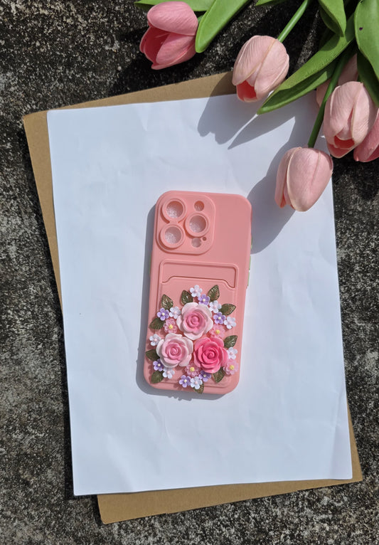 Handmade Pink Rose Garden Phone Case – Floral
